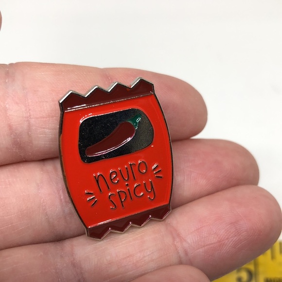 3/$25 “Neuro Spicy” Hit Sauce Packet Pin Badge Brooch UNISEX Hot Pepper - Picture 9 of 10